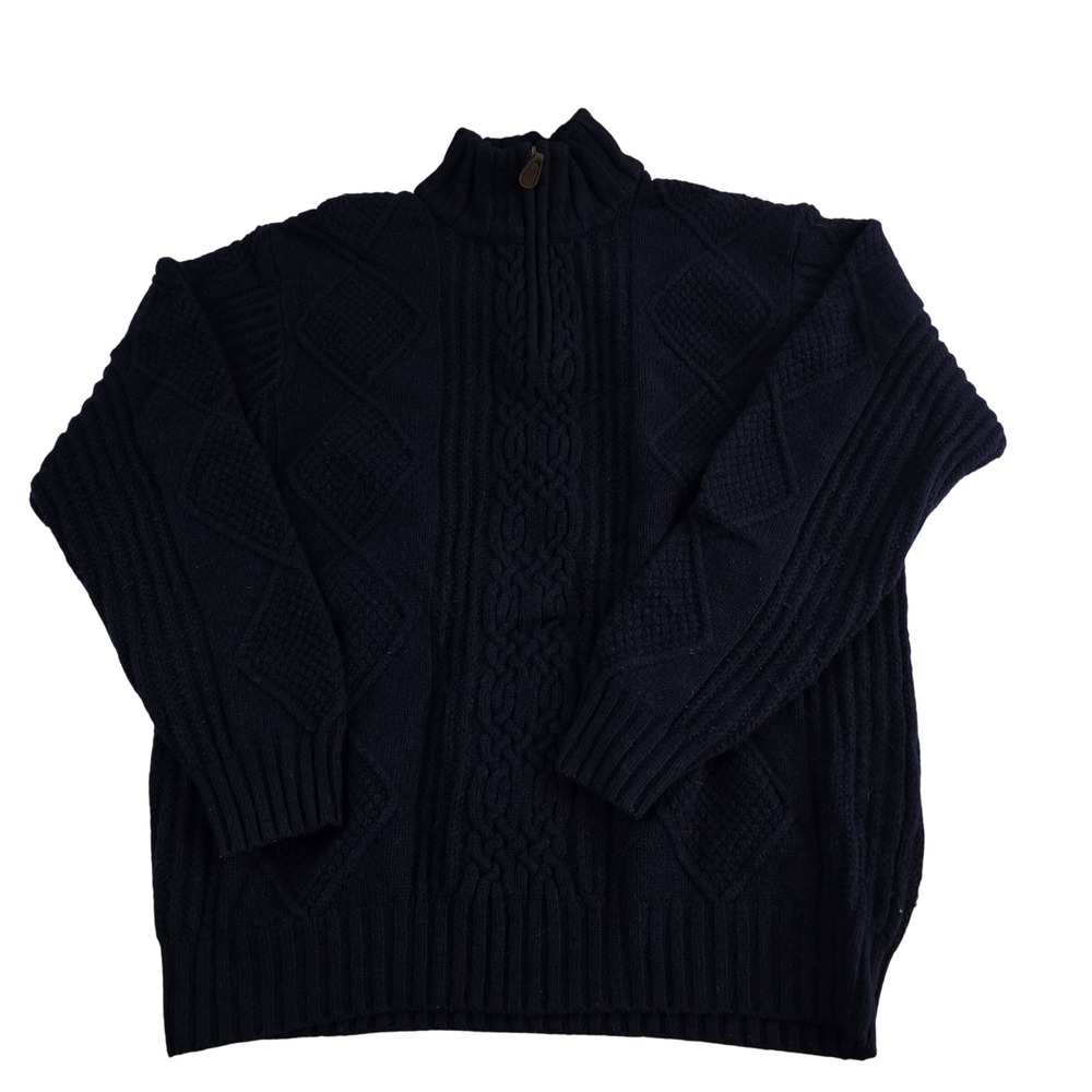 Jos A Bank Mens XL Navy Blue Cable Knit Wool Blend Half Zip Sweater Executive‎